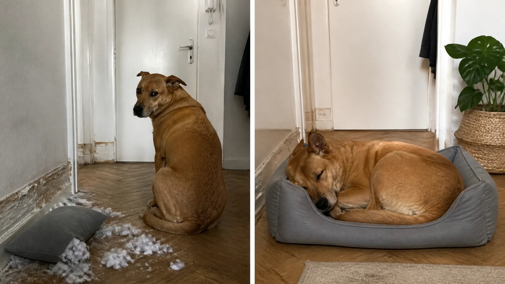 Luca vor und nach der beschriebenen Veränderung: angespannt und später friedlich schlafend.